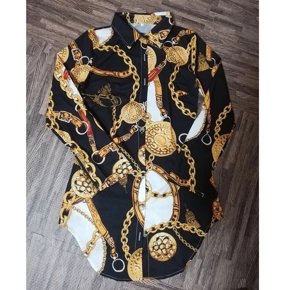 Chain of Gold Printed Butterfly Sleeve Mini Dress - Picture 3 of 3